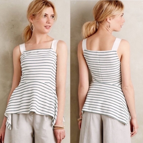 Anthropologie White Peplum Striped Top Deletta - Picture 7 of 7